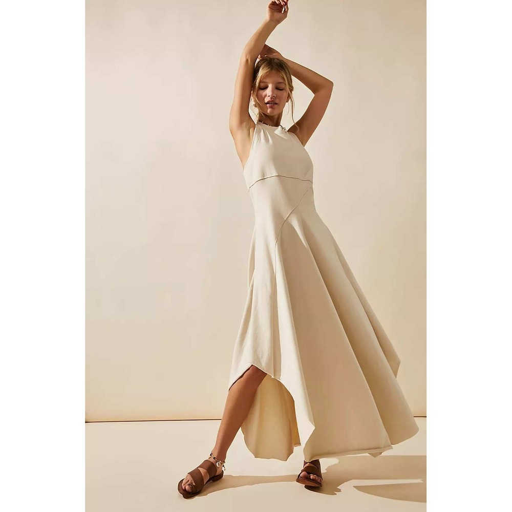 NWT Free People Main Street Maxi Dress Size XS Tea Beige Cotton Handkerchief Hem